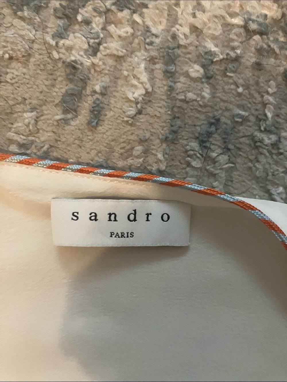 Sandro Cream Top with Orange and Light Blue Braid Trim - Picture 2 of 10